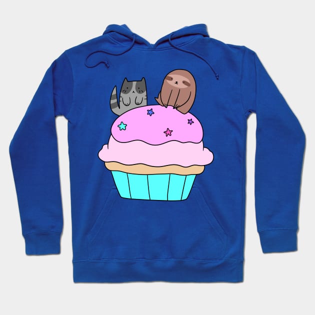 Cupcake Blue Tabby Cat and Sloth Hoodie by saradaboru